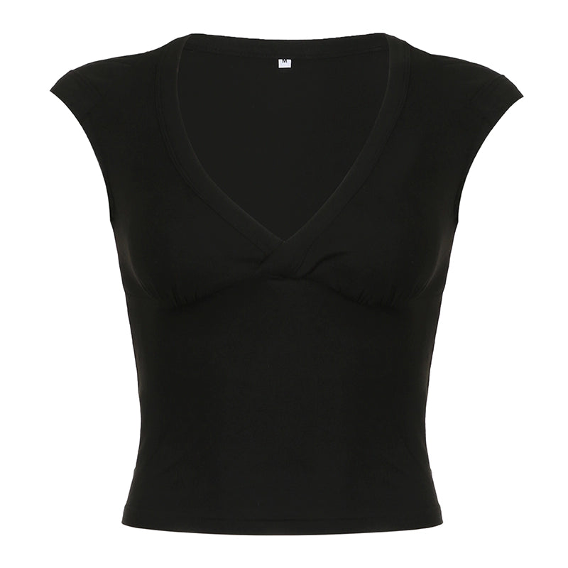 Siobhan V-Neck Crop Top - Black [2PZPYPJE]