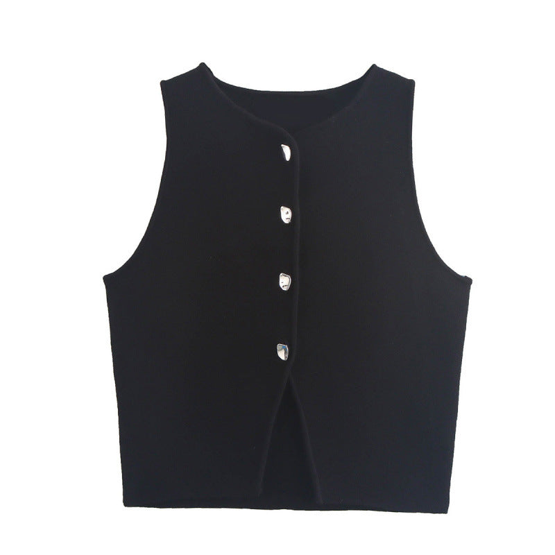 Novalee Cropped Knit Vest - Black [EZO54RHO]