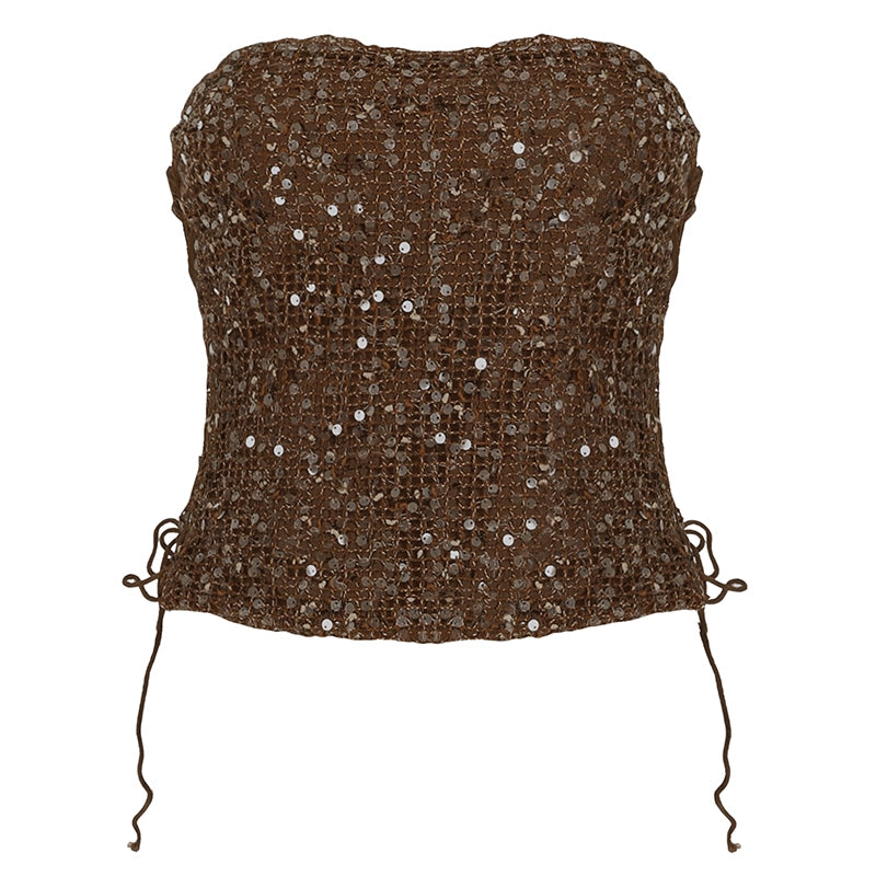 Kaidyn Sequin Crop Tube Top - Brown [VI0YF5E1]