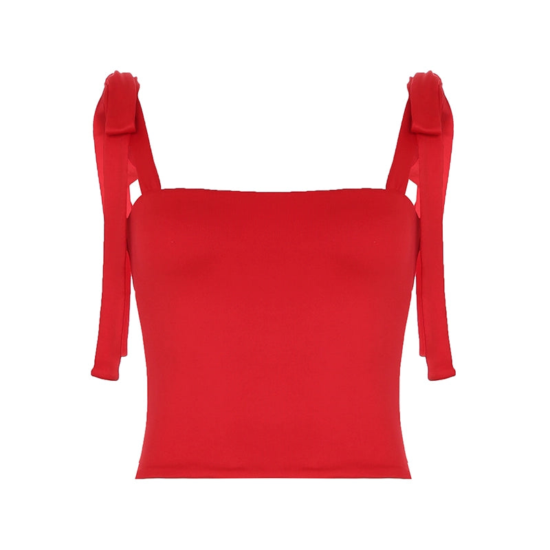 Yara Backless Bow-Tie Top - Red [QASOQAP9]