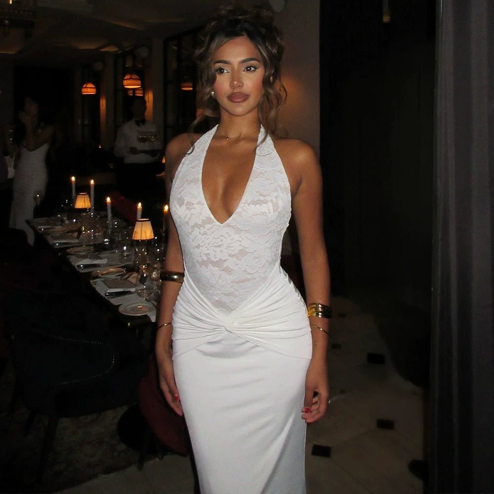 Leyla Ruched Halter Midi Dress - White [W5N2LGG3]