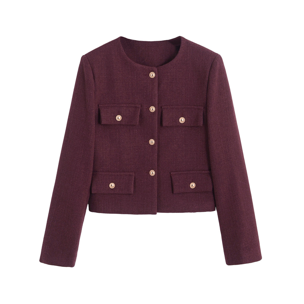 Sunday Bouclé Button Coat - Wine Red [CV0ZVDWC]