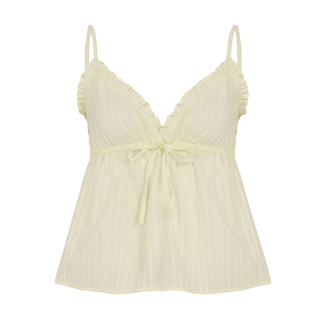 Evelia Bow Ruffle Cami Top - Light Yellow