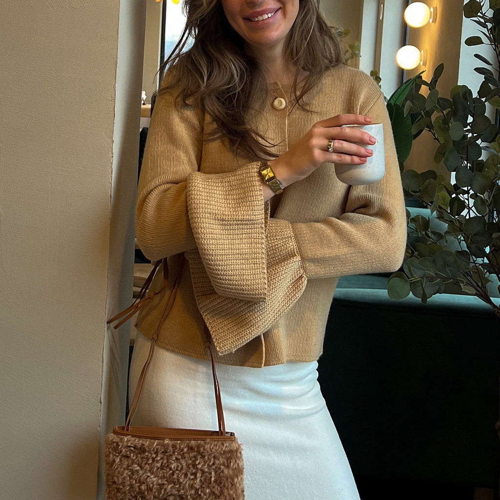 Alizah Bell Sleeve Knit Cardigan - Khaki [N7AB5L5X]
