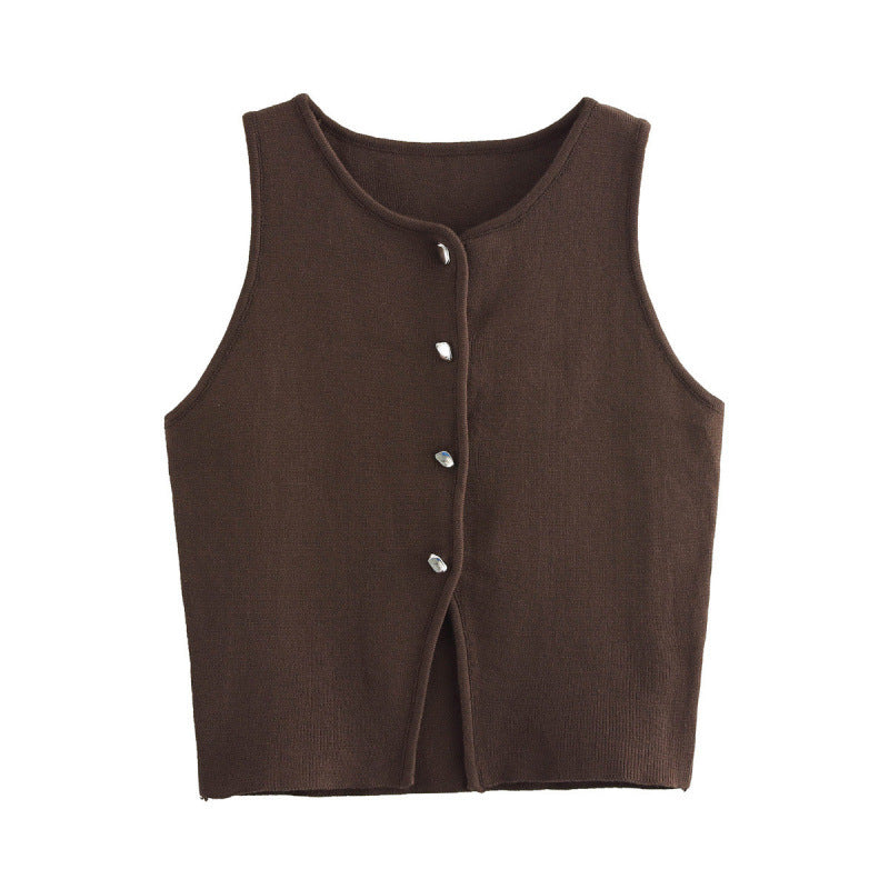 Novalee Cropped Knit Vest - Dark Brown [YYLMBPWK]