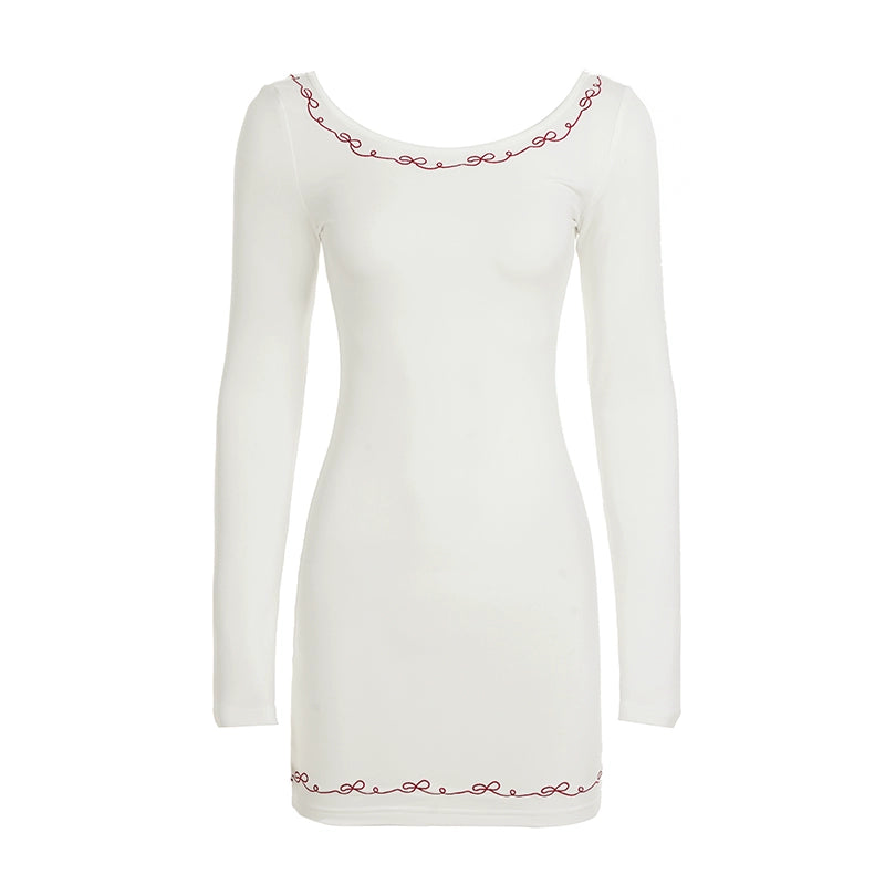 Frida Embroidered Long Sleeve Mini Dress - White [AY17JQYZ]