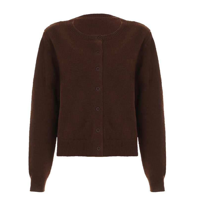 Laylani Buttoned Knit Cardigan - Brown [GO4N1QTB]
