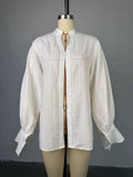 Amaryah Lantern Sleeve Button-Up Top - White [N5QVFN8Y]