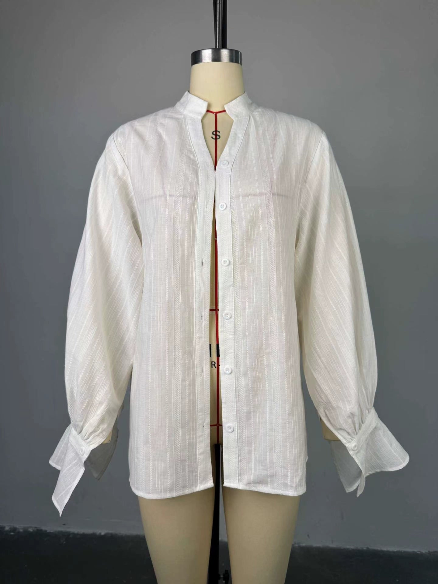 Amaryah Lantern Sleeve Button-Up Top - White [N5QVFN8Y]