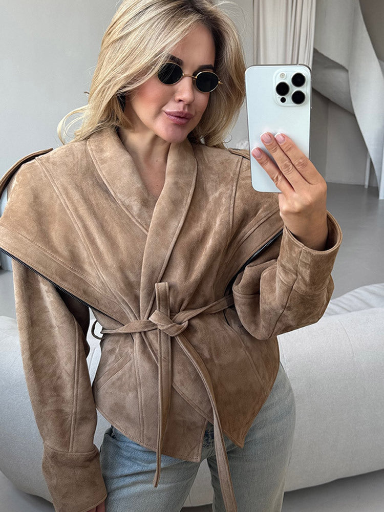 Cruz Suede Tie-Waist Jacket - Brown [US1PPFQO]