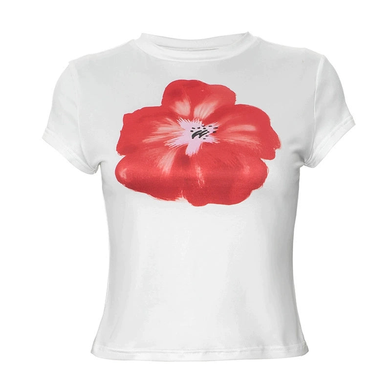 Tiara Red Floral Crop Top - White