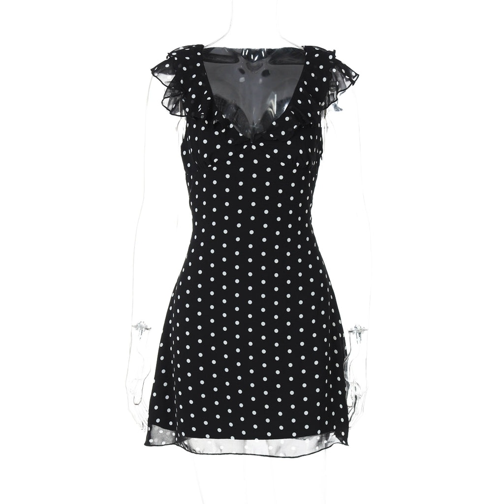 Davina Ruffled Polka Dot Mini Dress - Black [L29MDXXZ]