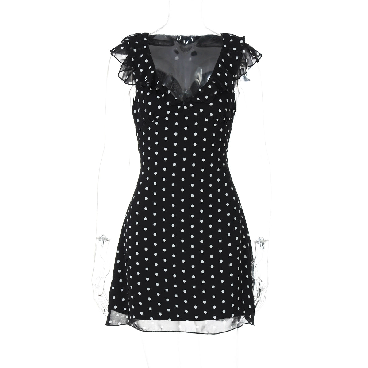 Davina Ruffled Polka Dot Mini Dress - Black [L29MDXXZ]