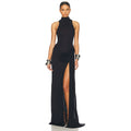 Nikole Mock Neck Ruched Maxi Dress - Black [8Z5BTM0L]
