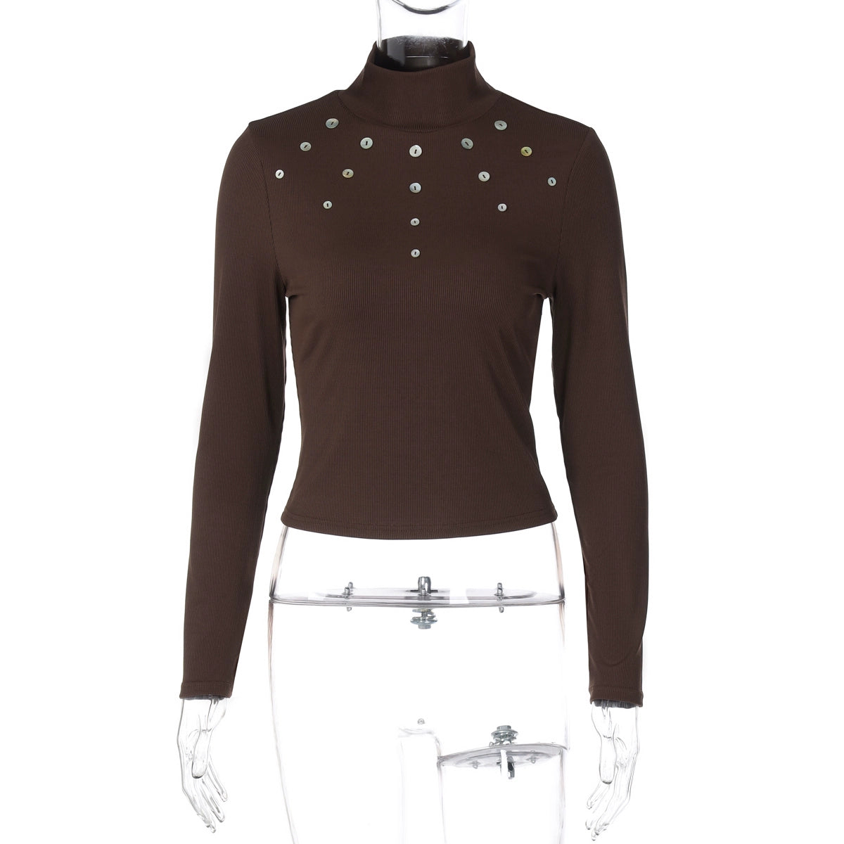 Graciela Ribbed Turtleneck Top - Coffee [P8C7IWXS]