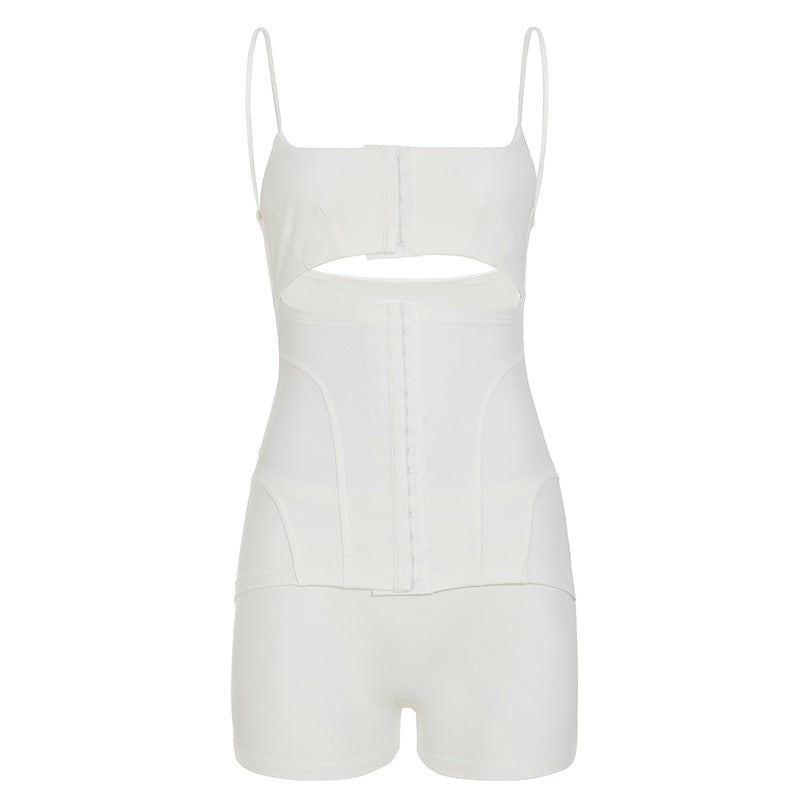Cut-Out Corset Romper - White [UAZWBB6J]