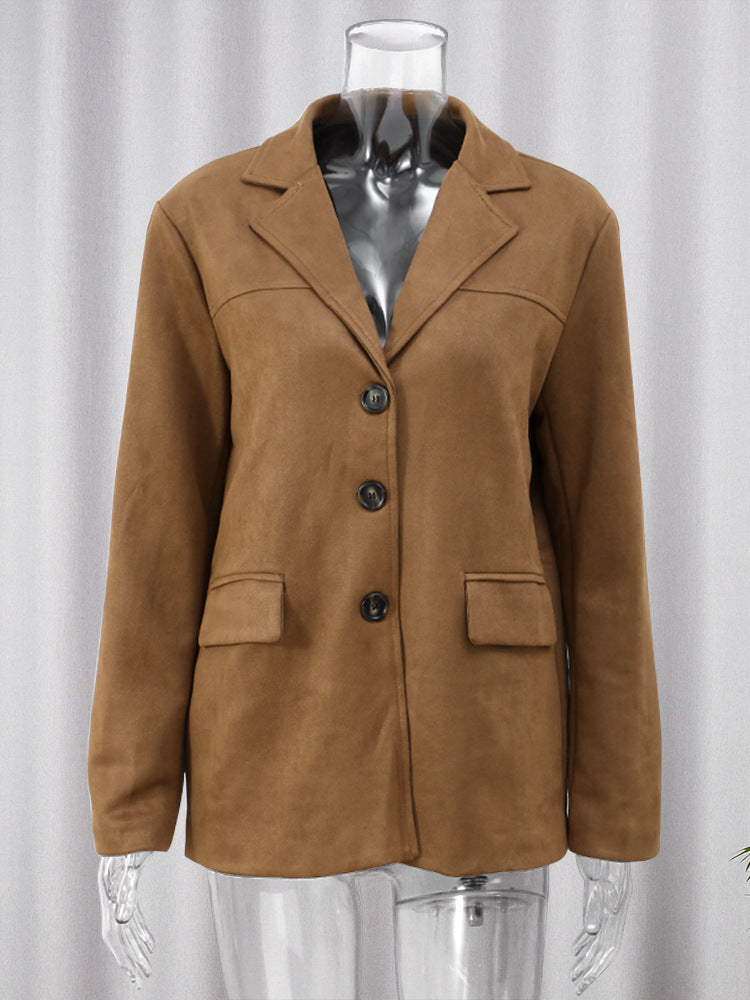 Taelyn Suede Single-Breasted Jacket - Dark Brown [L6ZM1KI4]