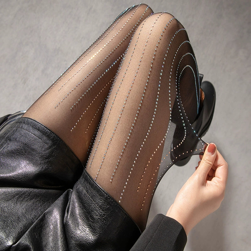 Fenix Dazzling Sequin Tights - Black Vertical Rhinestone [0P31ZREC]