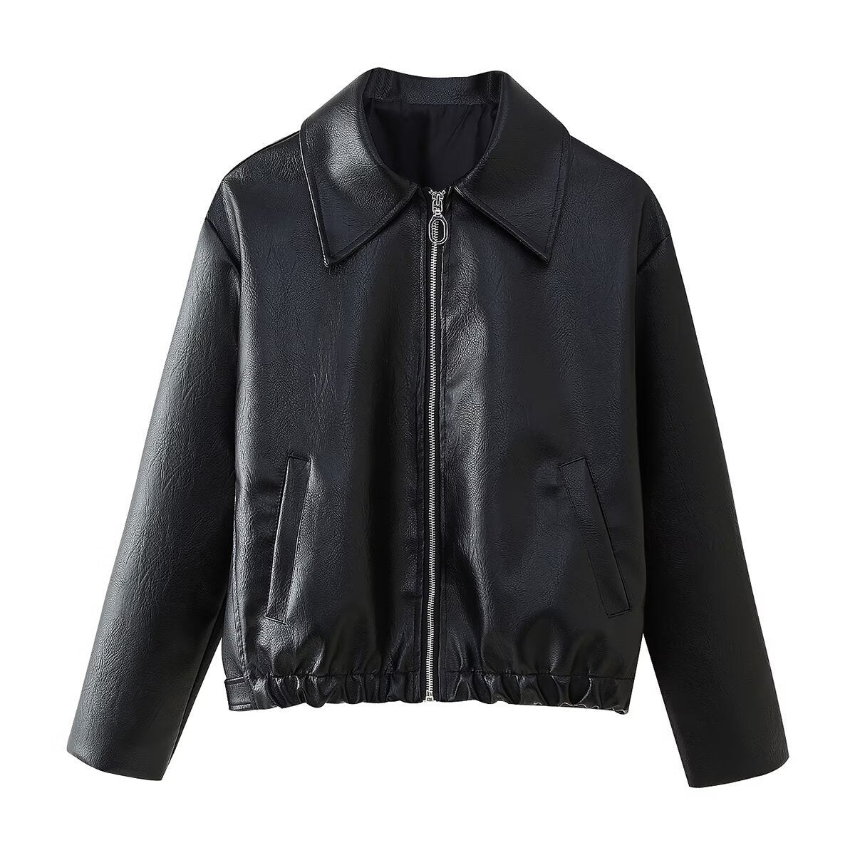 Brenna Lapel Faux Leather Jacket - Black [ICSBEI1H]