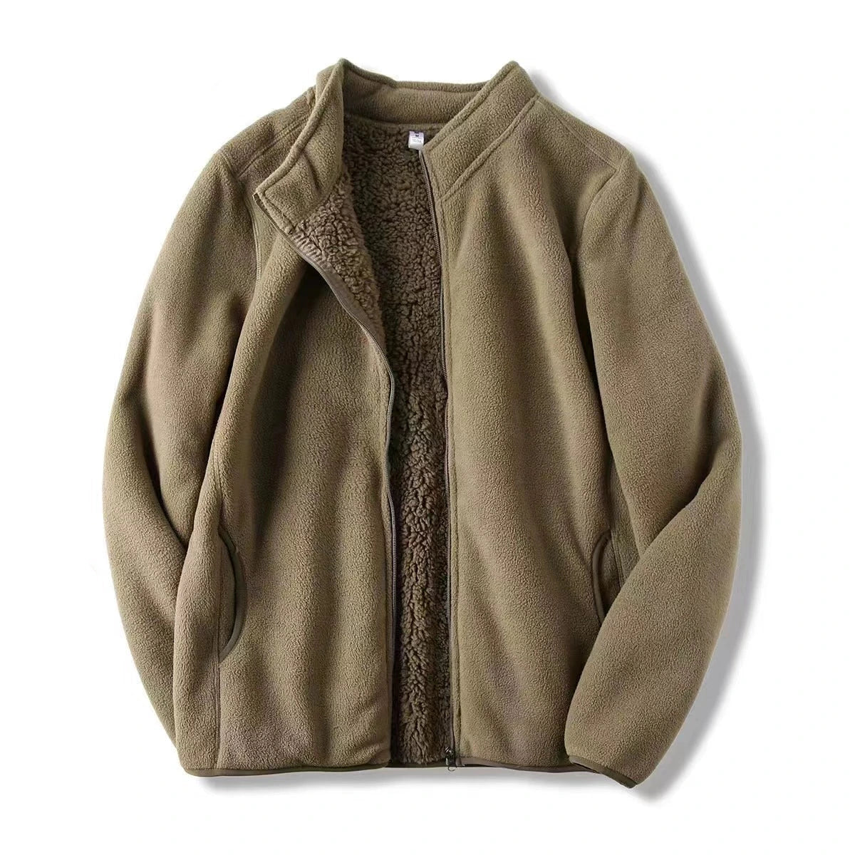 Zoee Plush Stand Collar Jacket - Light Army Green [Z6V89C6F]