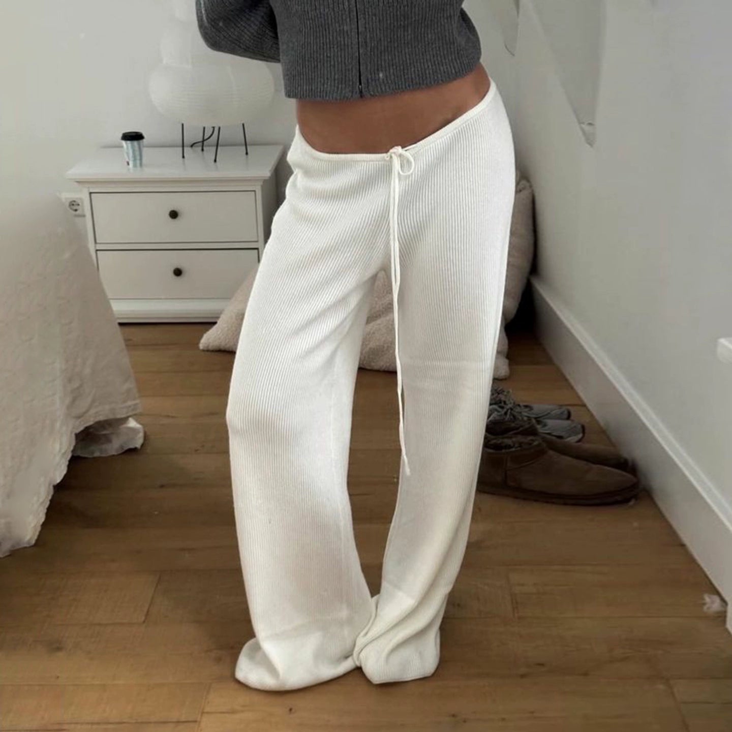 Mumtaz Ribbed Wide-Leg Knit Pants - White [Z5E2NXNY]