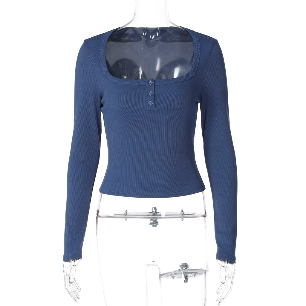 Rihanna Button-Up Square Collar Top - Haze Blue [Z4LYF9FX]