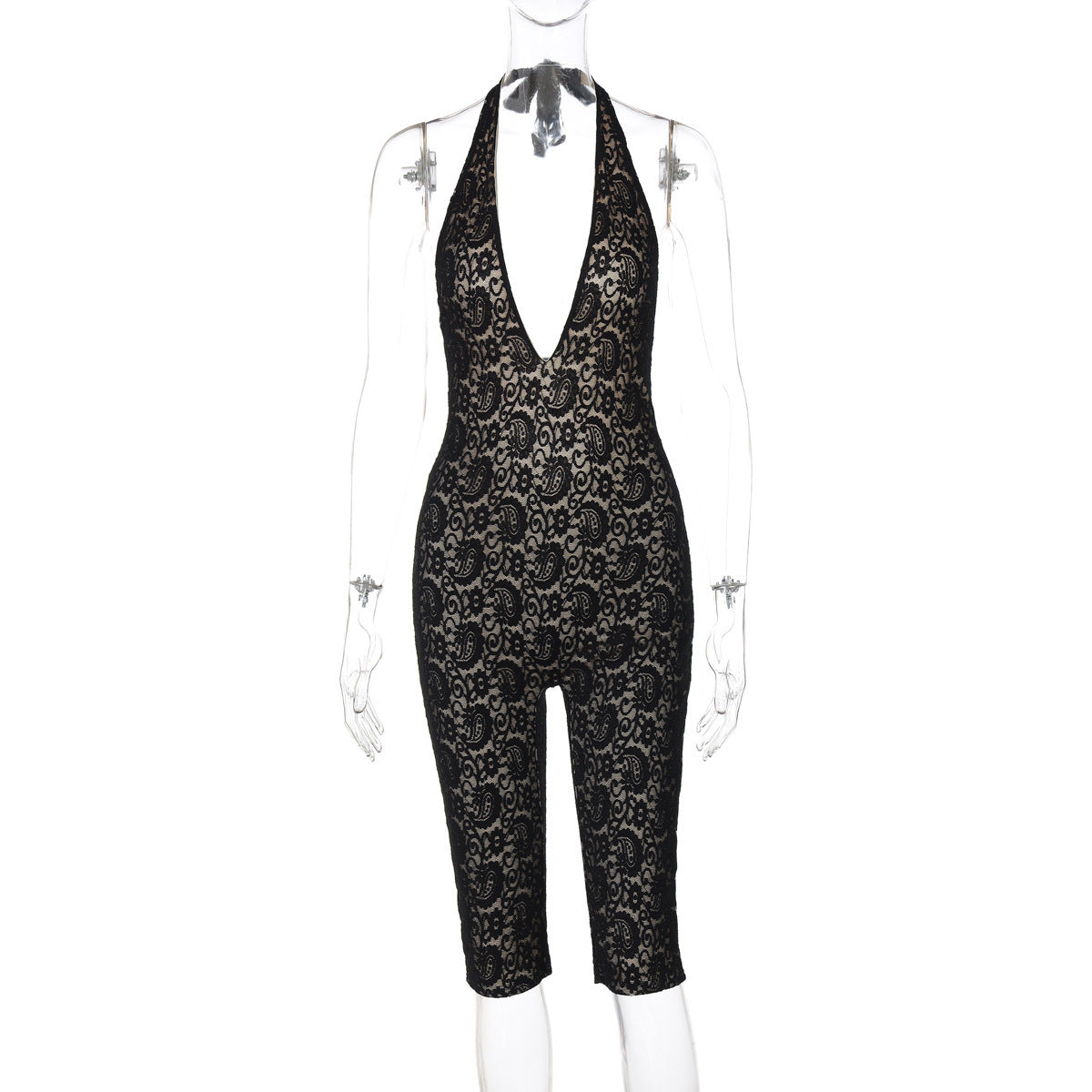 Khaliah Lace Halter Jumpsuit - Black [D8NFKIPS]