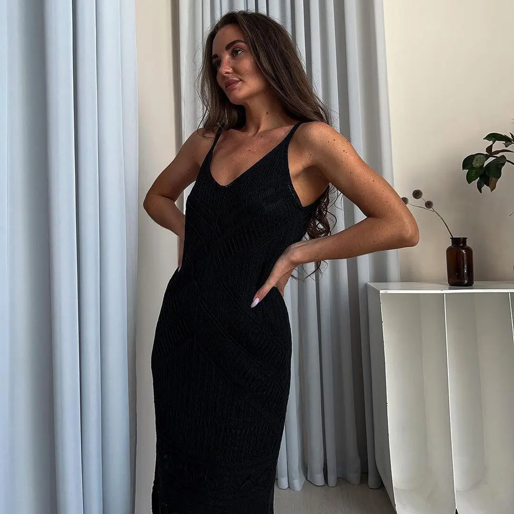 Goldy Bohemian Knit Maxi Dress - Black