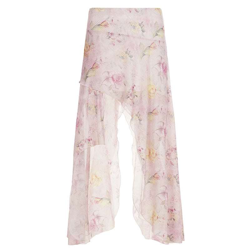 Korie Printed Ruffle Midi Skirt - Pink