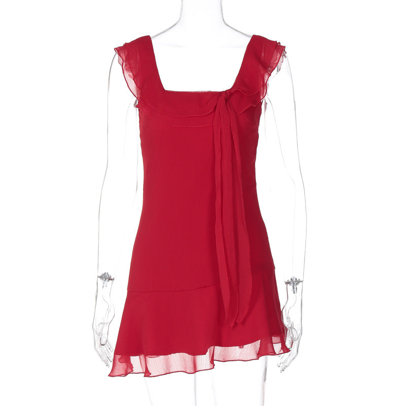 Bellamarie Ruffled Chiffon Mini Dress - Red [V3H33Y6H]