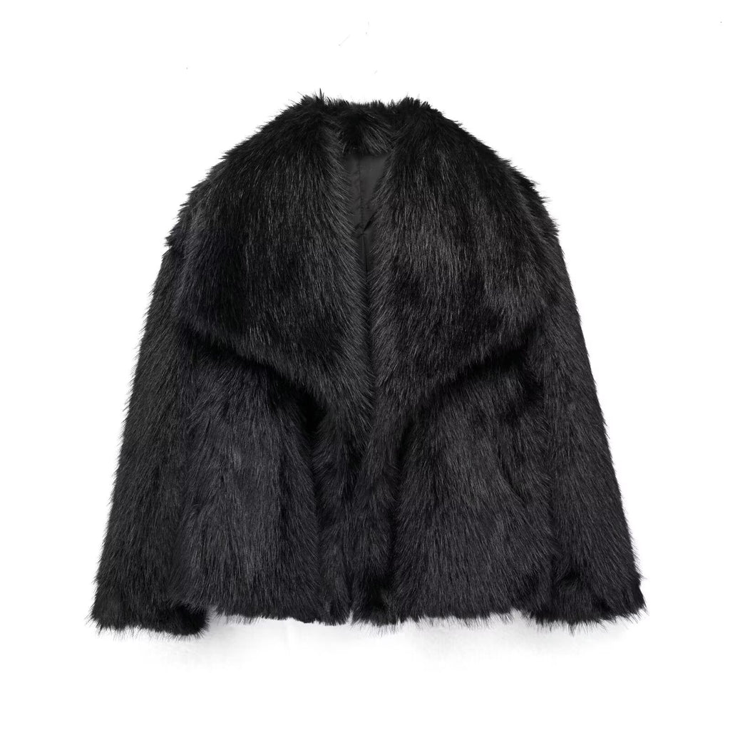 Nathalia Faux Fur Lapel Jacket - Black [6EZE01KR]