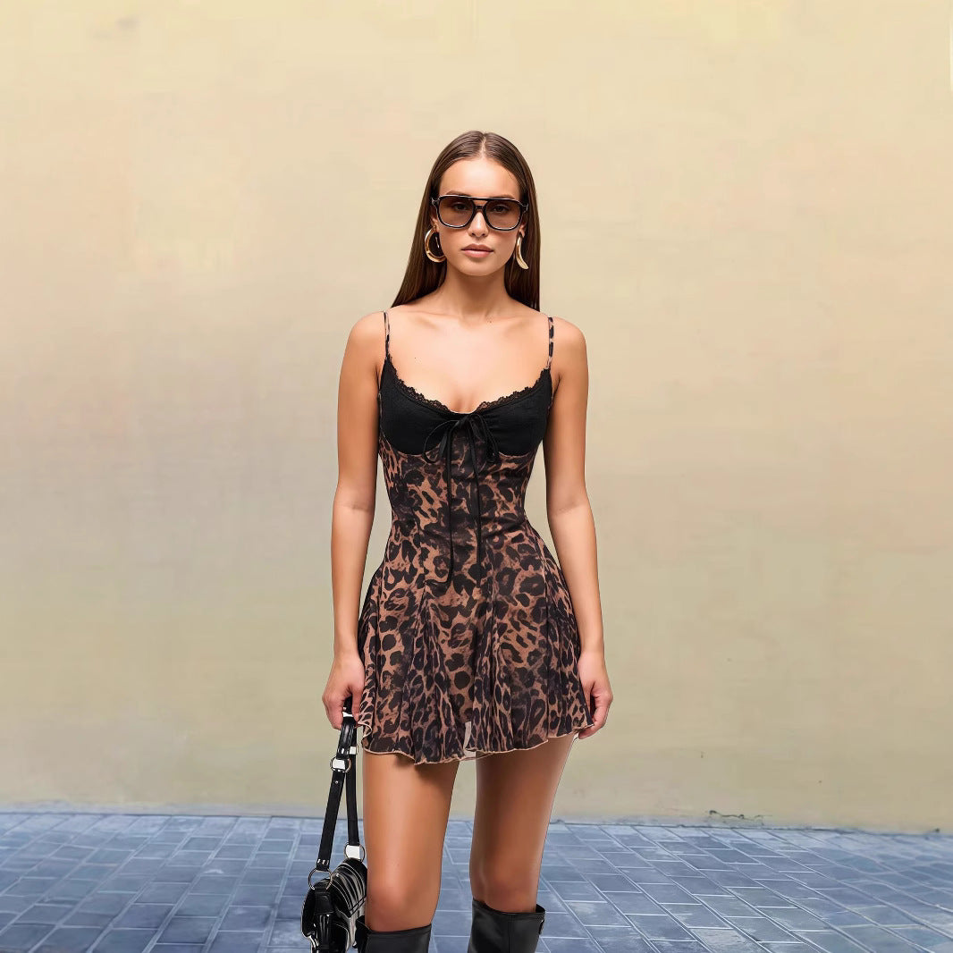 Kerrigan Leopard Lace Mini Dress - Brown [BDTSCKFA]