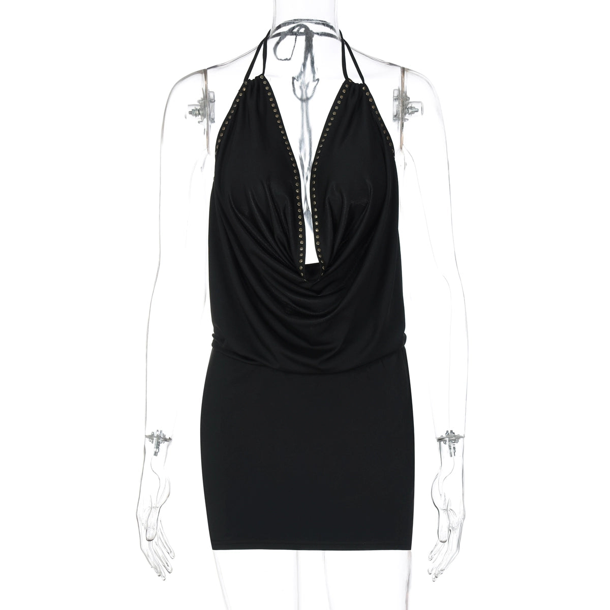 Serina Studded Halter Mini Dress - Black [31ENSGZ5]