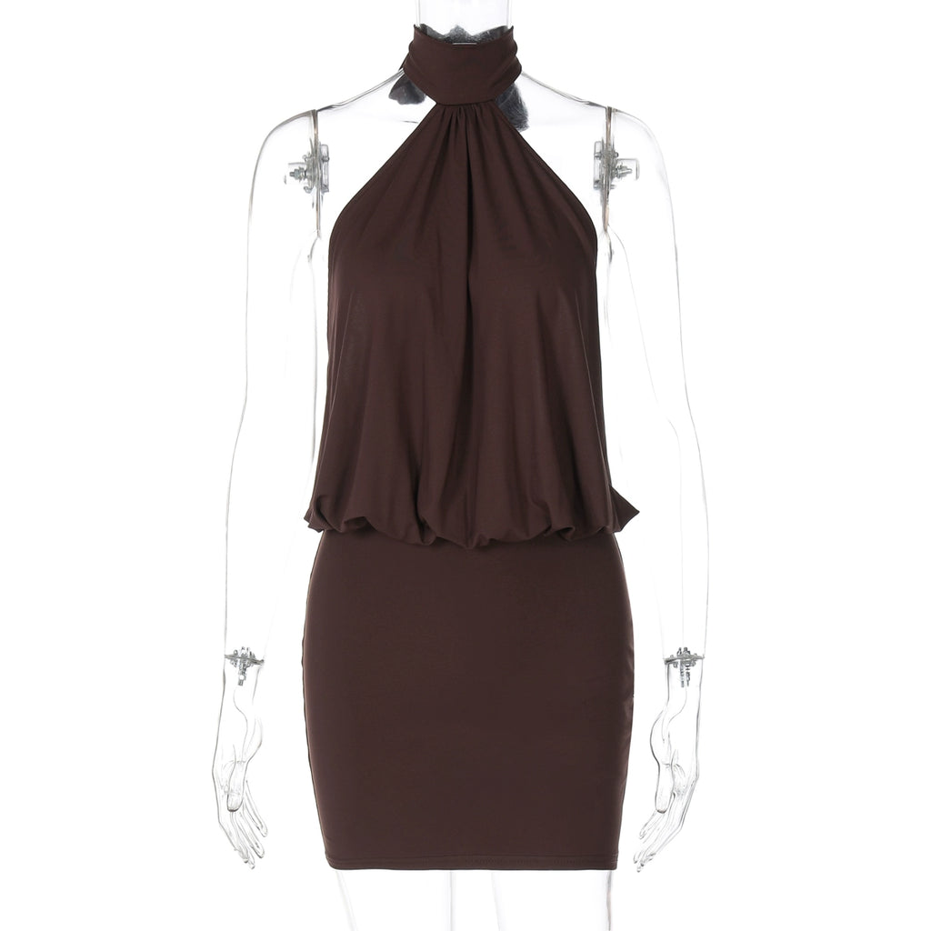 Keya Backless Halter Dress - Coffee [5NOLBDPY]