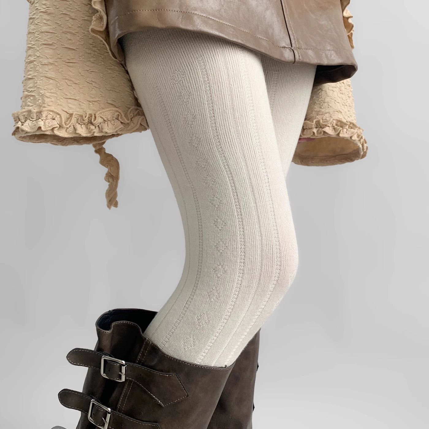 Analee Diamond Patterned Tights - Milk White [9QB85MRN]