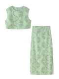 Alaura Green Embroidered Skirt Set - Green [AWM67ILR]