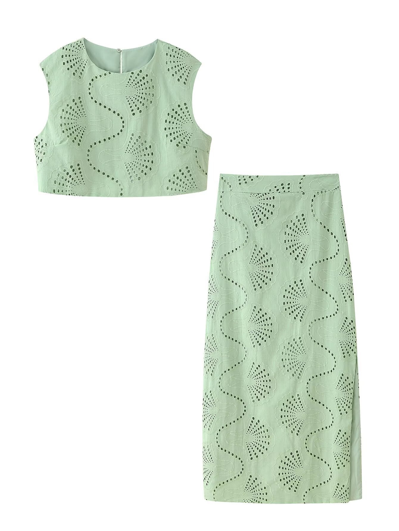 Alaura Green Embroidered Skirt Set - Green [AWM67ILR]