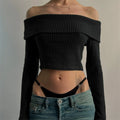 Samaria Ribbed Off Shoulder Top - Black [YINNRGSS]