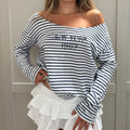 Kaylin Off Shoulder Striped Top - Blue [TFFWF1MP]