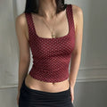 Polka Dot Square Neck Crop Top - Wine Red [HVI1598D]