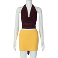 Kensi Halter Open Back Skirt Set - Coffee Brown [R5C87UZ2]