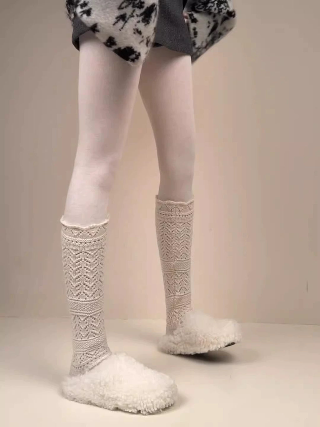 Rylan Chain Pattern Stocking Set - Hollow-Out Wool Calf Socks [8XBTFOQE]