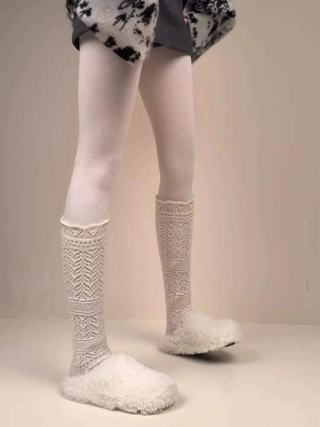 Rylan Chain Pattern Stocking Set - Hollow-Out Wool Calf Socks [8XBTFOQE]