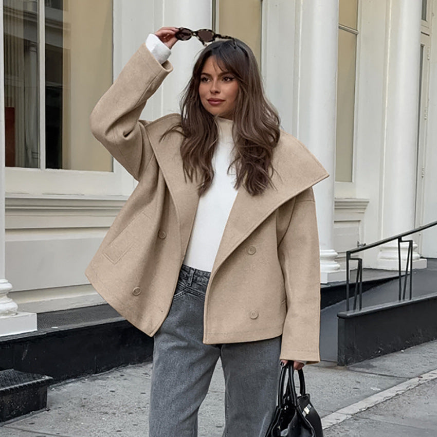 Edna Double-Breasted Wool Coat - Khaki [SBMCLL4M]