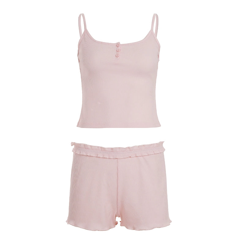 Aishwarya Ruffle Knit Short Set - Pink [I3AP4MDY]