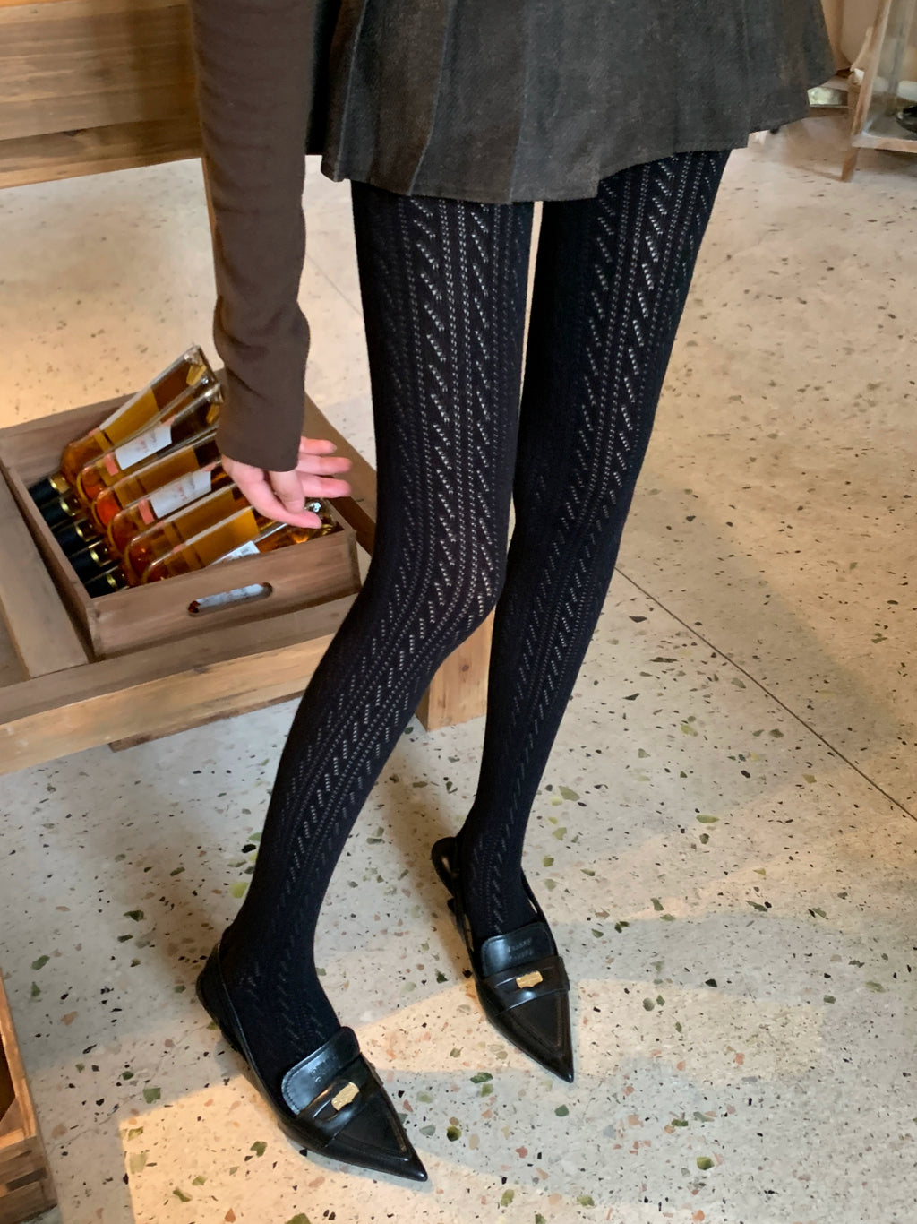 London Cozy Cable Knit Tights - Black [28AMXZGZ]