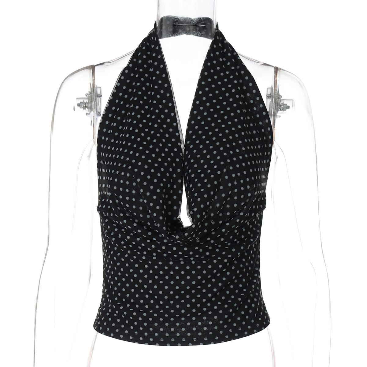 Tatum Polka Dot Halter Top - Black [Y8BJ71D9]