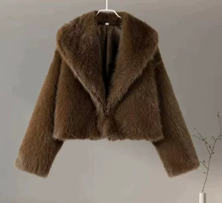 LaPose - Cheryl Cropped Faux Fur Coat - Red Brown Color