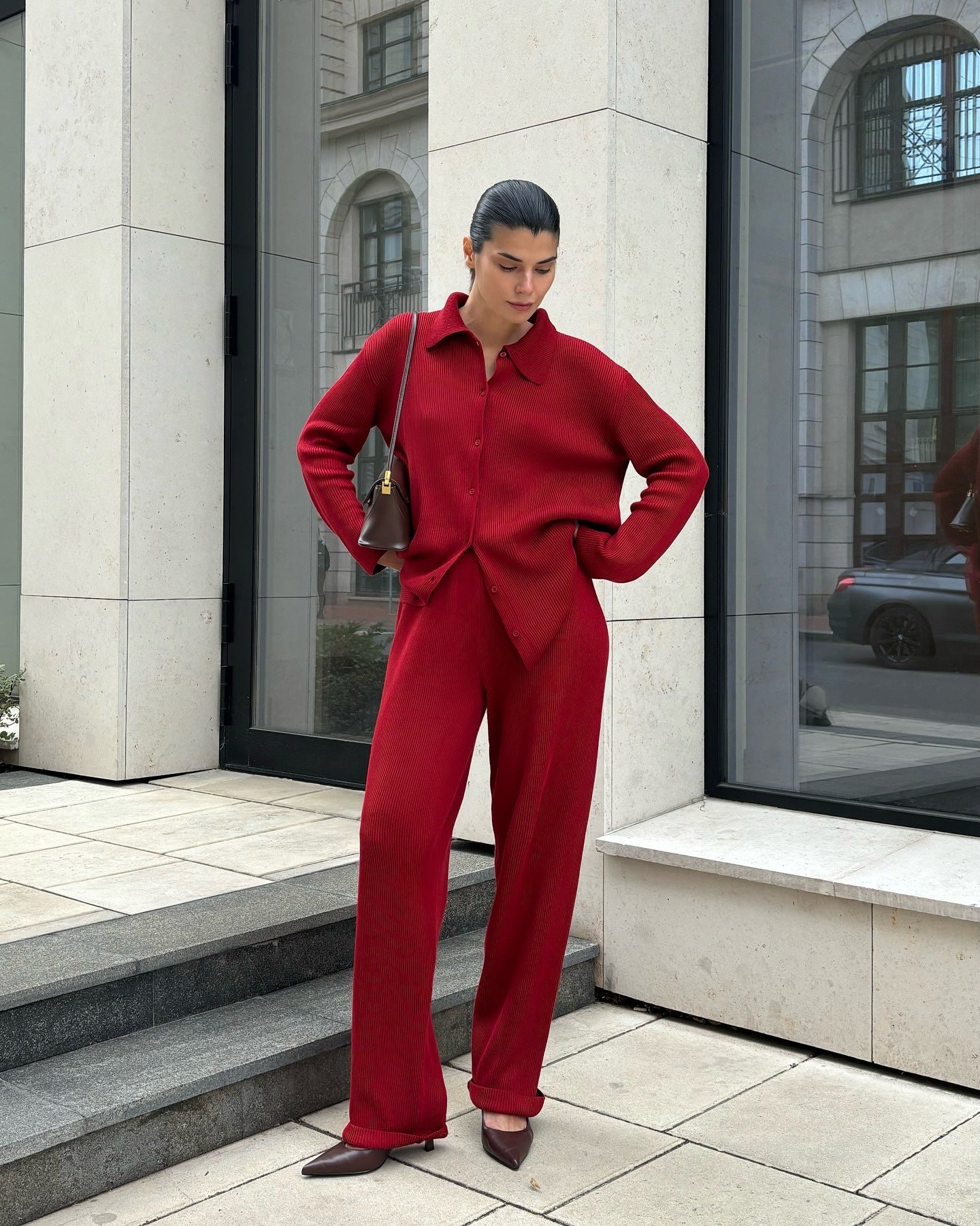 Elliana Lapel Lounge Set - Red [C2N99UMH]