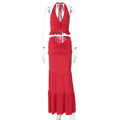Shawna Twisted Halter Maxi Skirt Set - Red [SY0W1303]